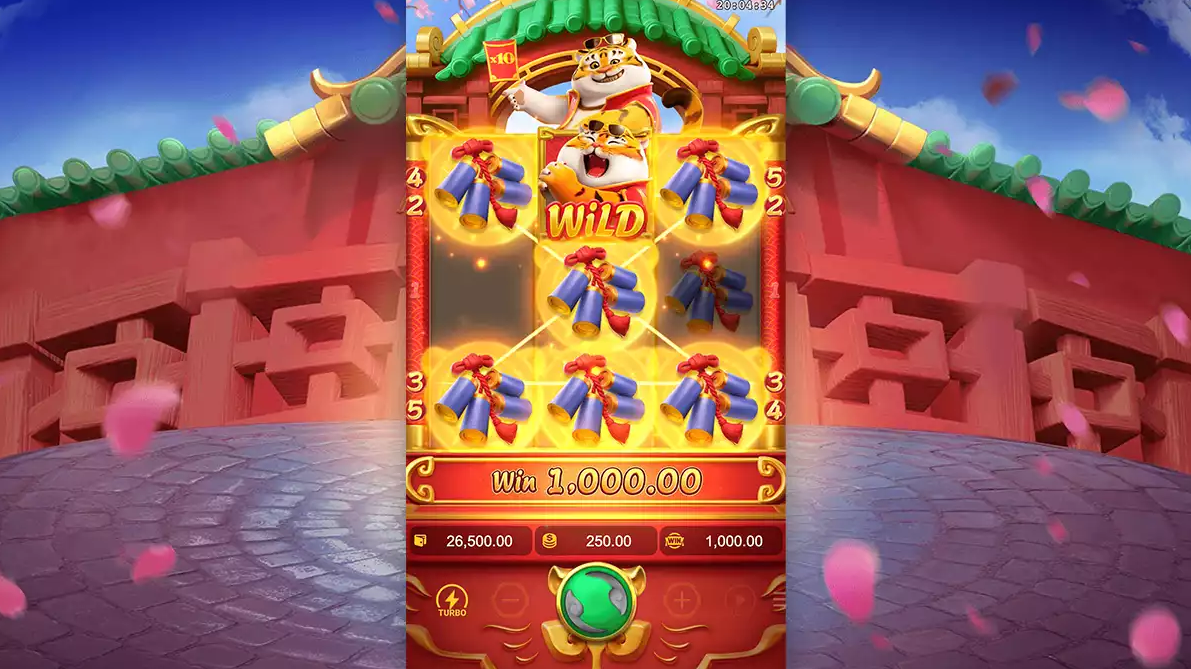 Fortune Tiger demo bonus round showing x10 multiplier and win amount